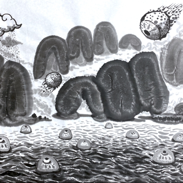 74. 細胞系列 74號- 水墨系列 - 眼觀山嵐 2022 水墨 宣紙 73.5x45 cm